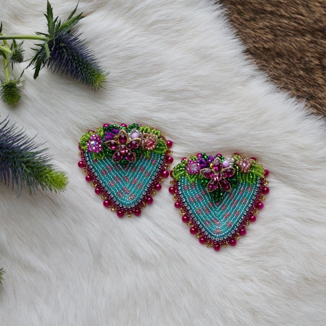 Mercedes G. Blue Strawberry Charm Beaded Earrings