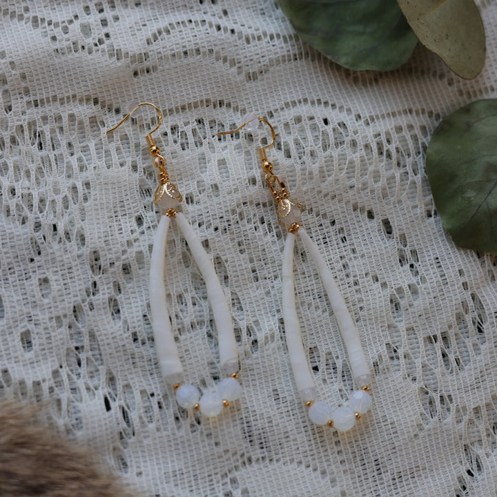Prairie Sage Beadwork Looped Dentalium Drop Earrings