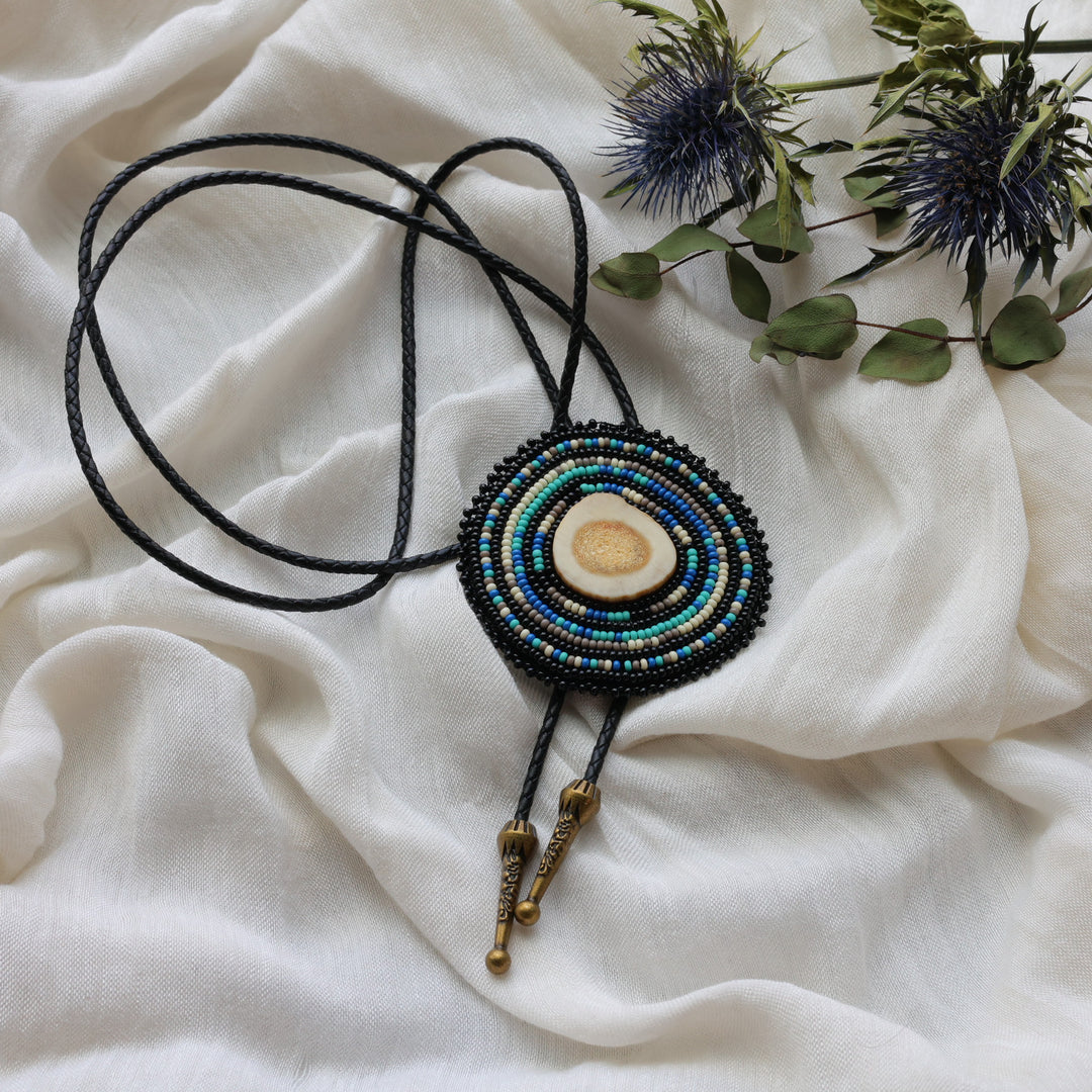 Prairie Beads Large Beaded Antler Bolo Tie