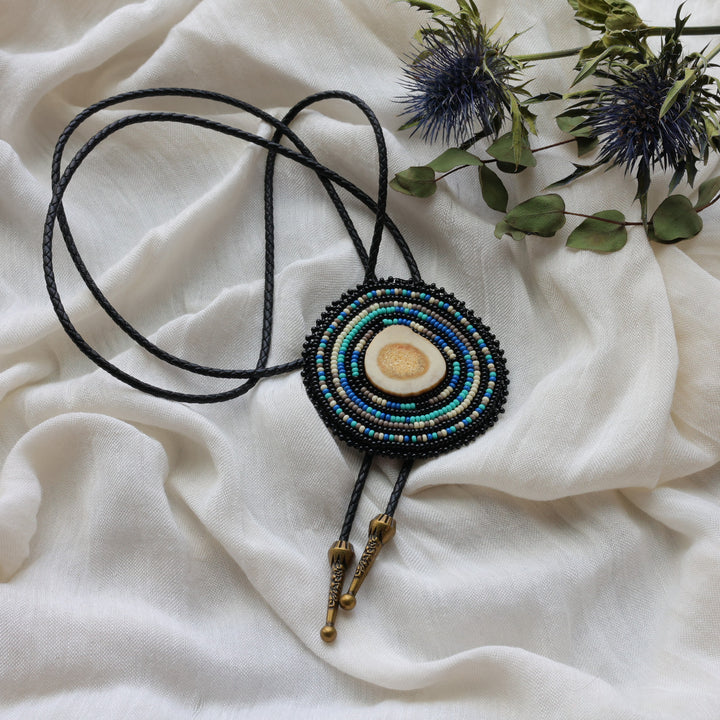 Prairie Beads Large Beaded Antler Bolo Tie