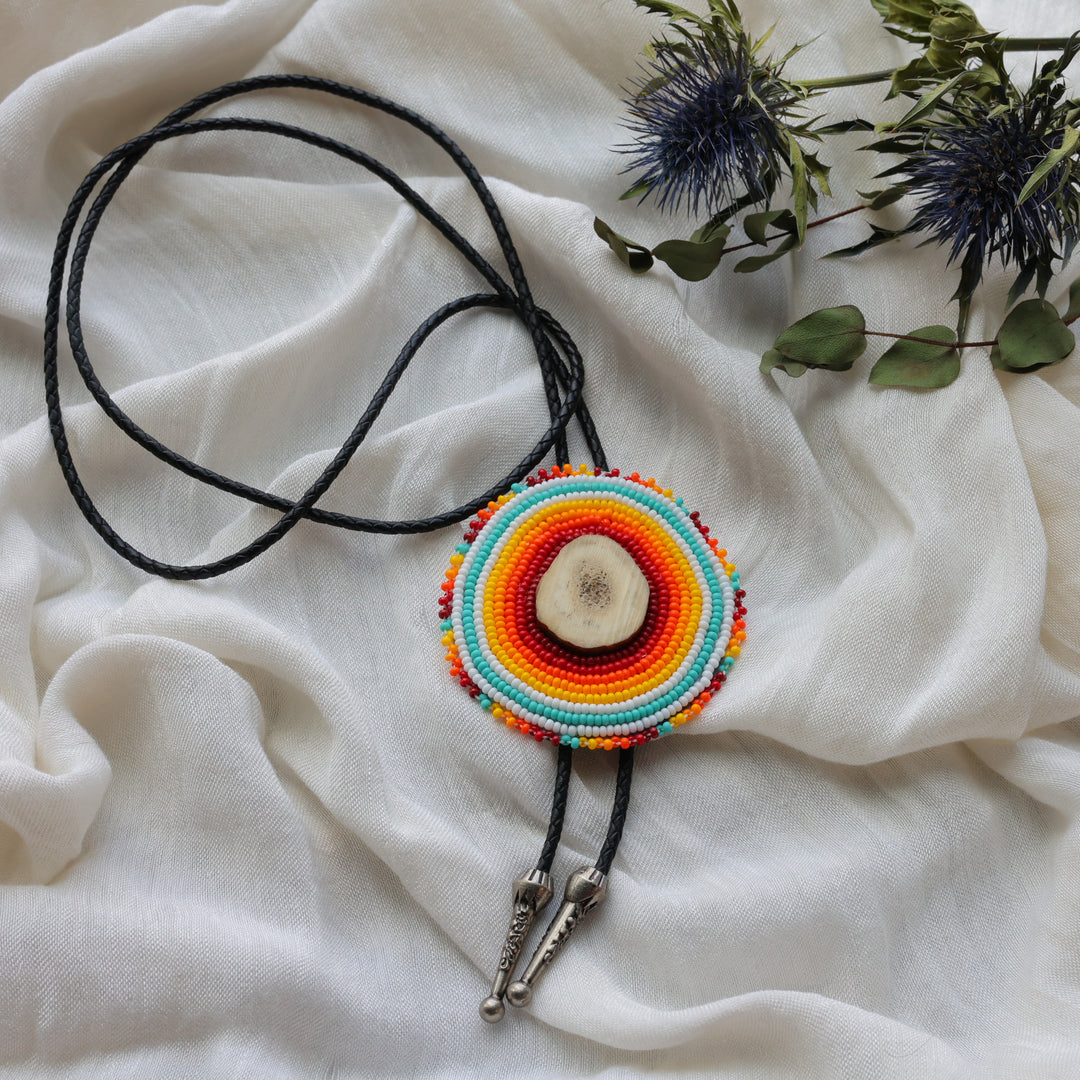 Prairie Beads Large Beaded Antler Bolo Tie