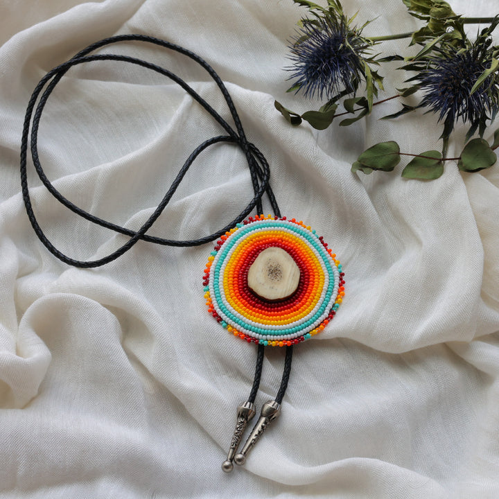 Prairie Beads Large Beaded Antler Bolo Tie