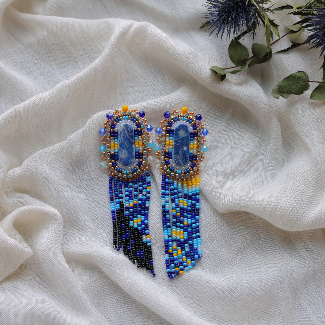 Prairie Beads Starry Night Fringe Earrings