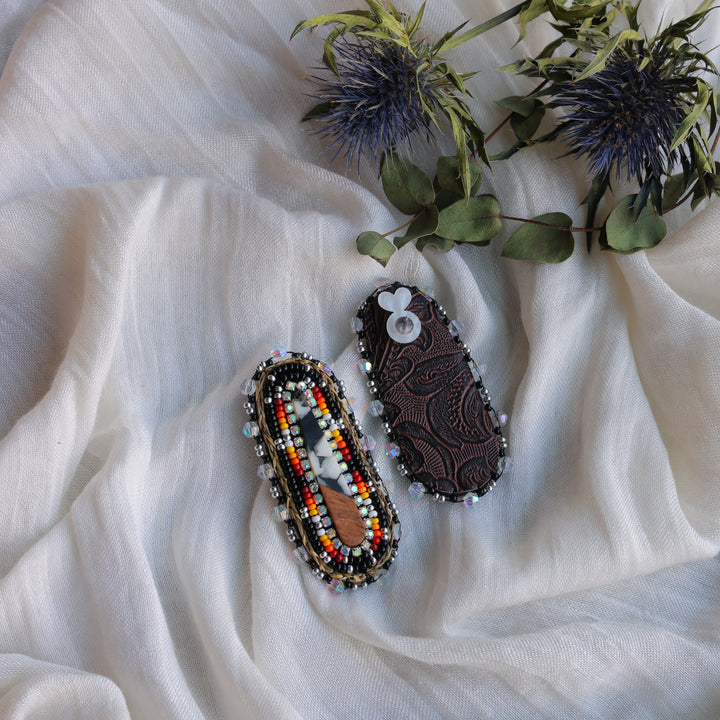 Prairie Beads Sweetgrass Wood Cab Earrings