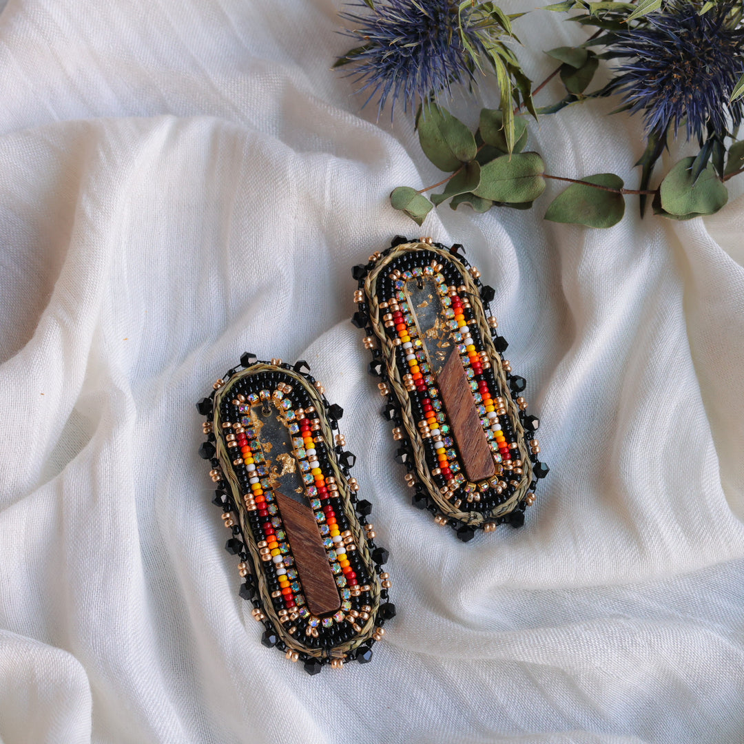 Prairie Beads Sweetgrass Wood Cab Earrings
