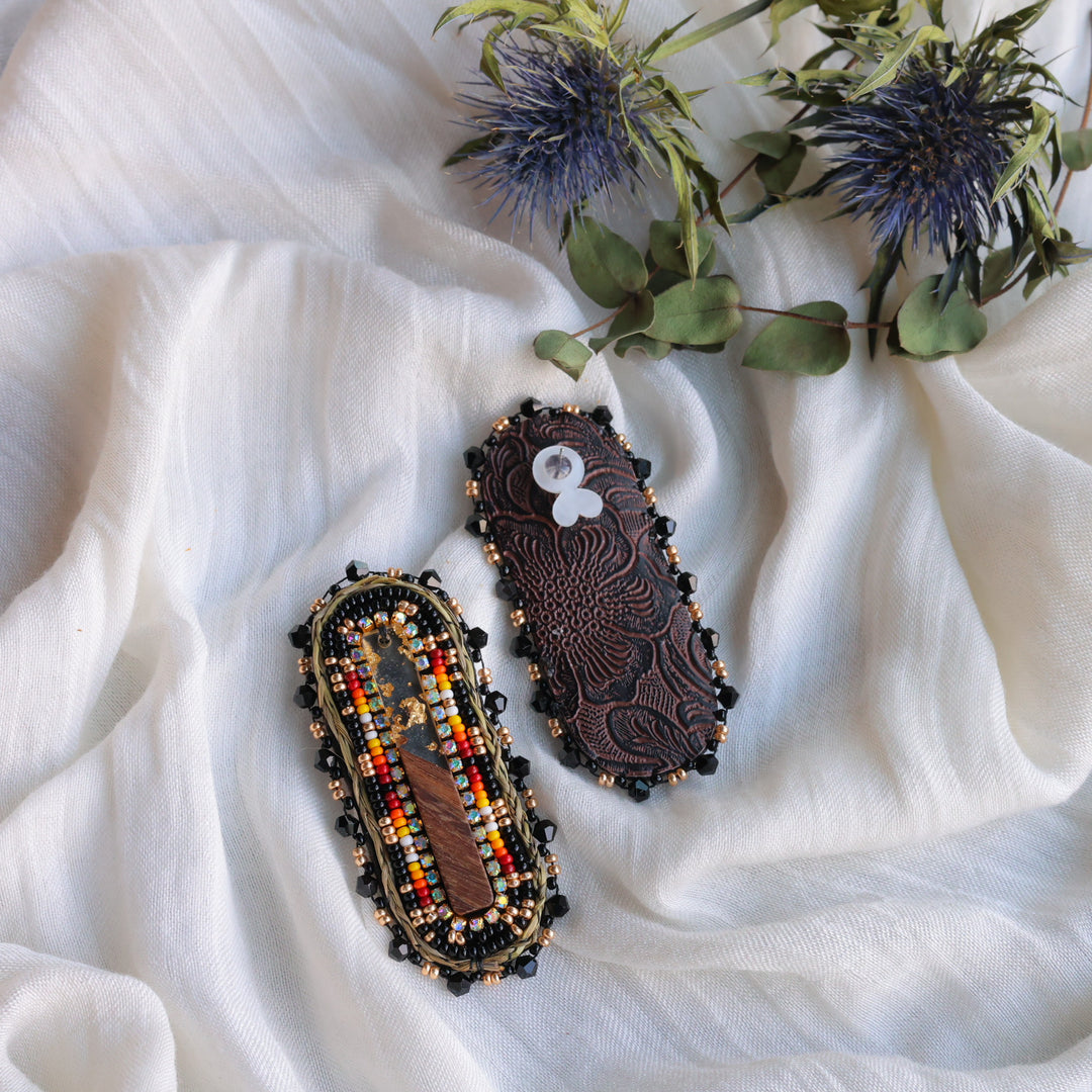 Prairie Beads Sweetgrass Wood Cab Earrings