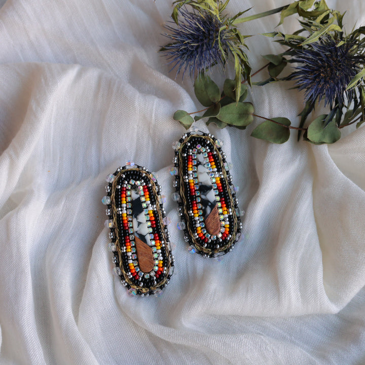 Prairie Beads Sweetgrass Wood Cab Earrings