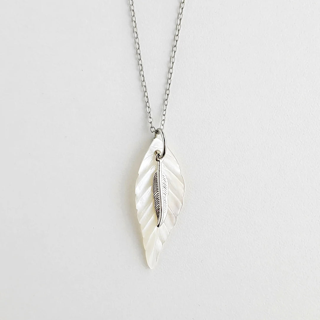 Monague Mother of Pearl Shell Necklace with Feather Charm
