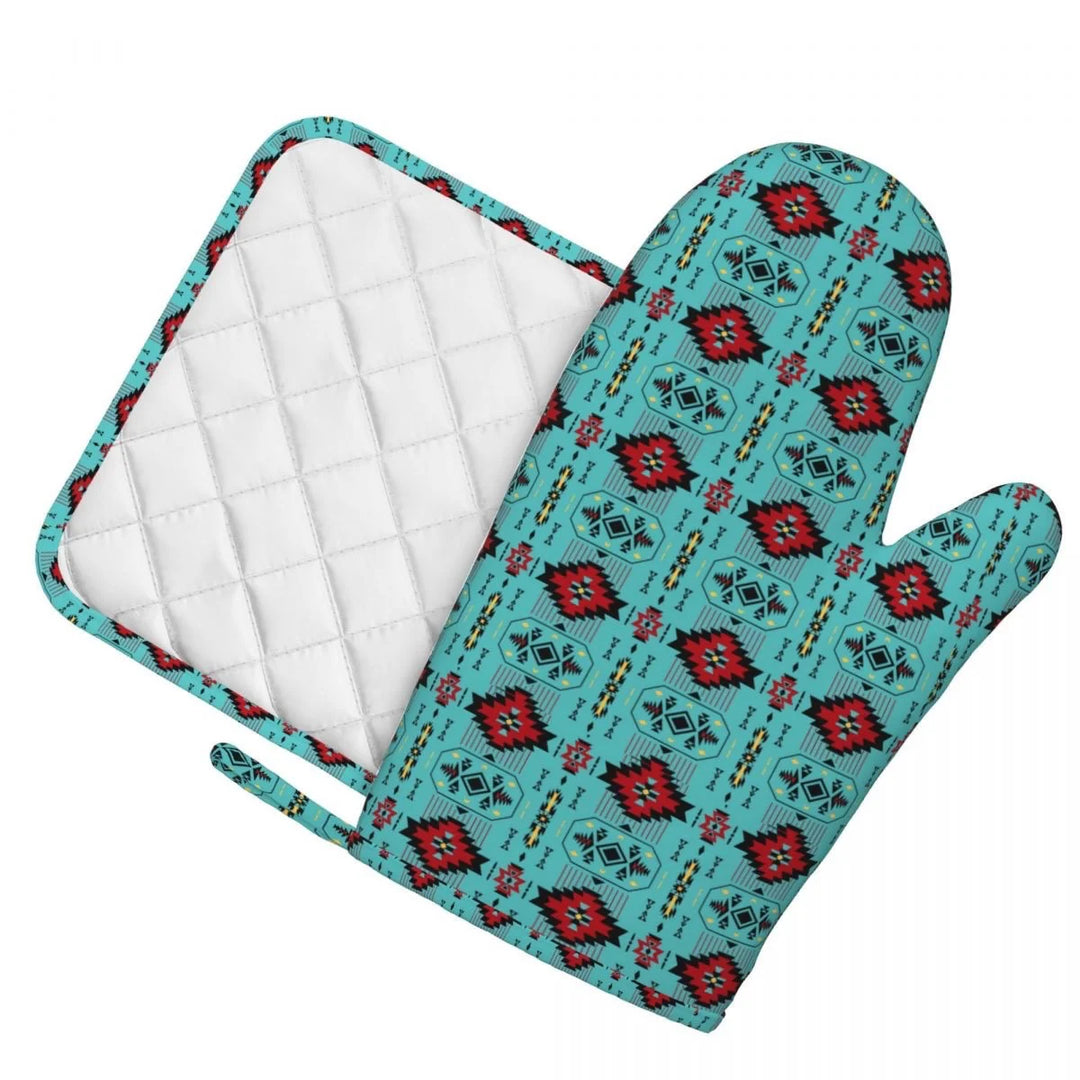 Keya Aztec Turquoise Oven Mitt Set