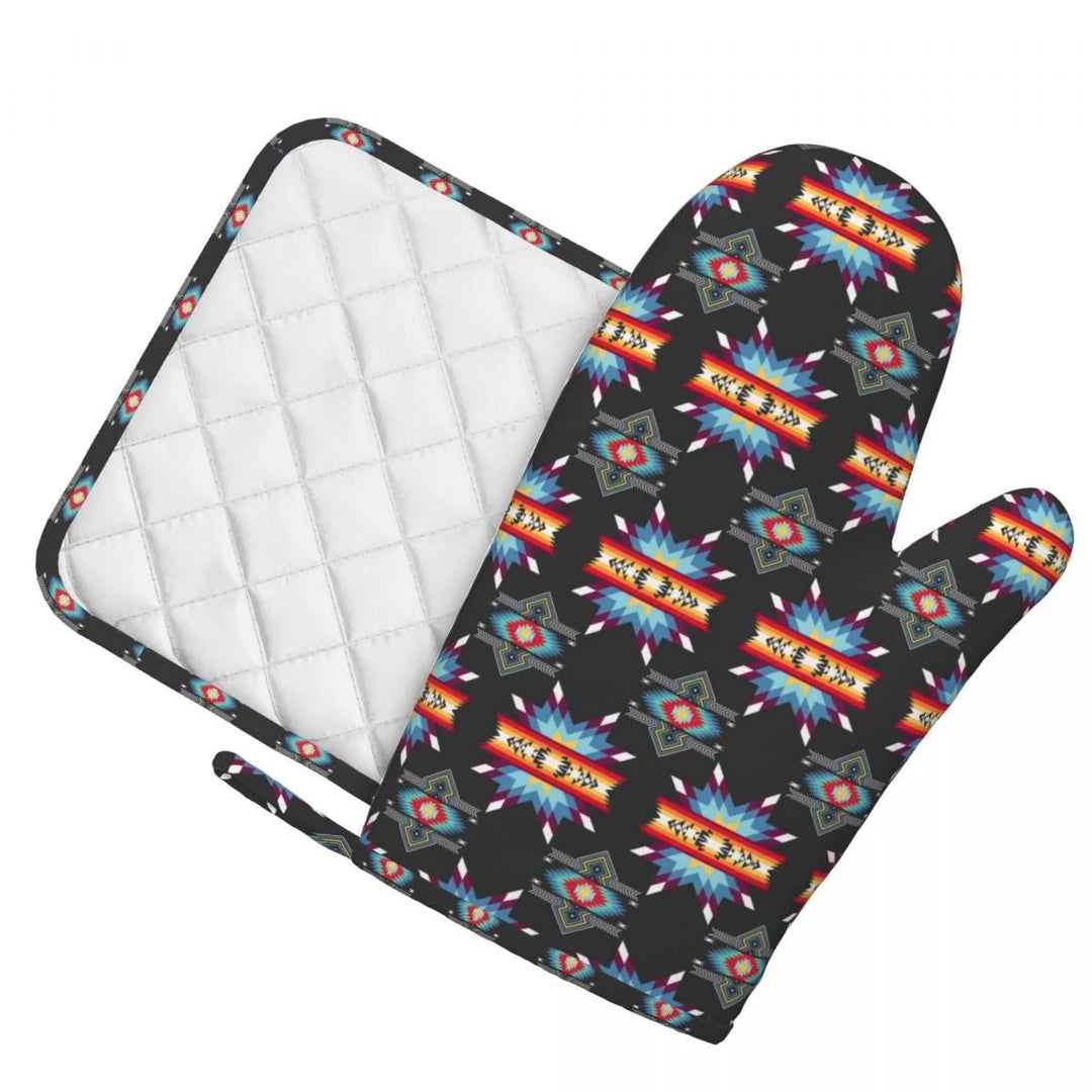 Keya Star Black Oven Mitt Set