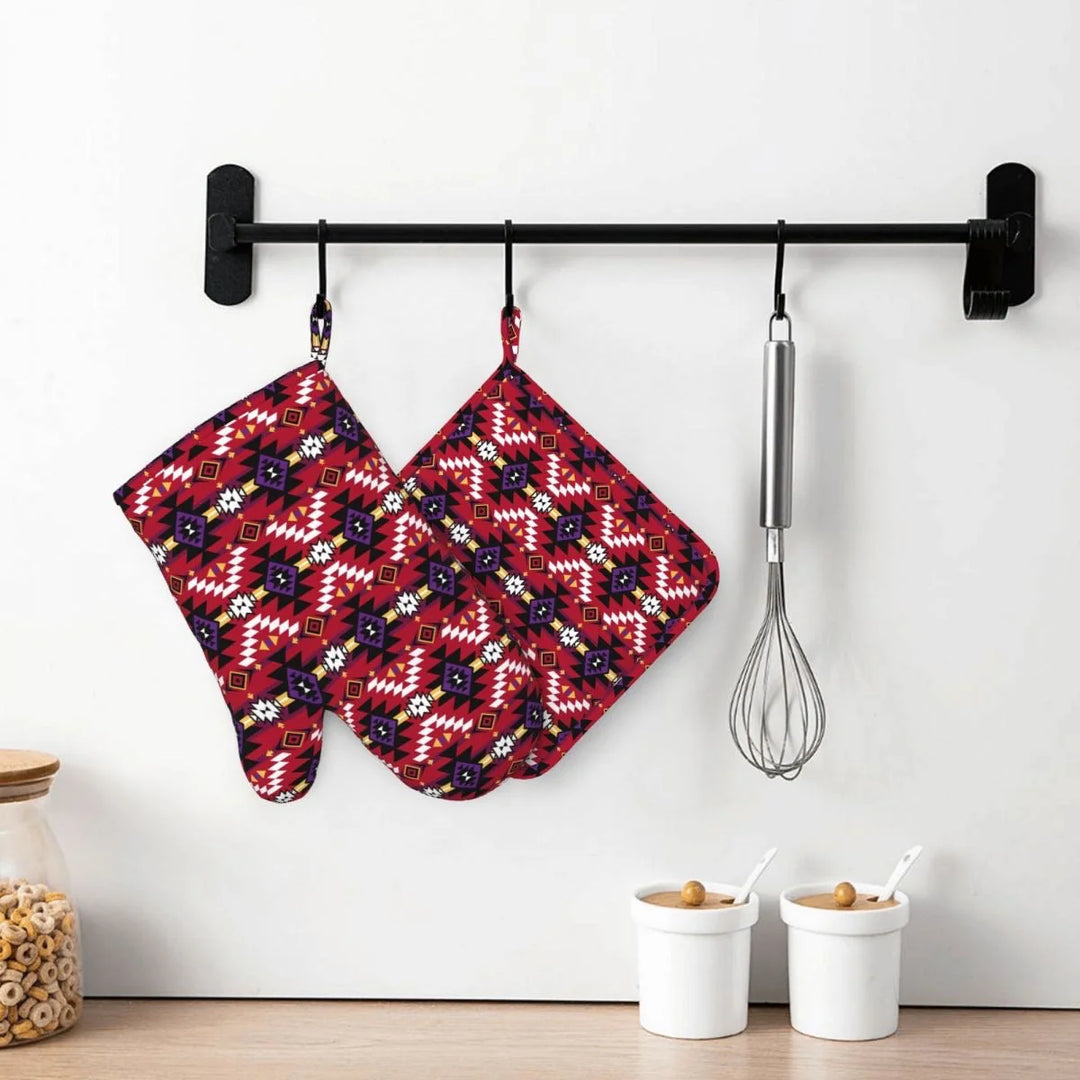 Keya Western Red Oven Mitt Set