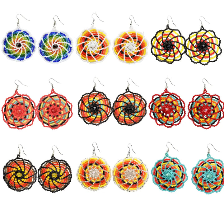 Tribal Roots Beaded Pinwheel Earrings