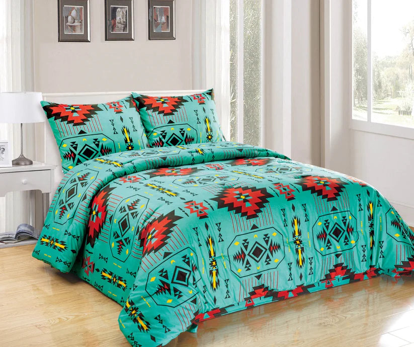 Keya Sherpa Lined Comforter Set Aztec Turquoise