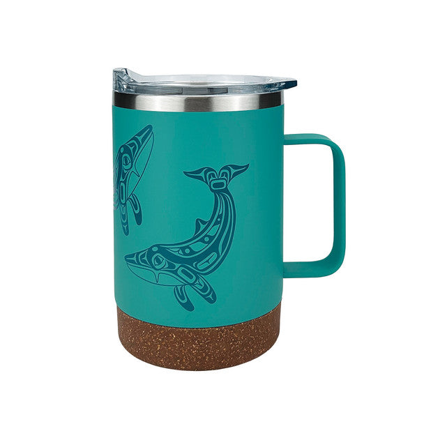 Native Northwest Humpback Whale Cork Base Travel Mug with Handle (16oz)