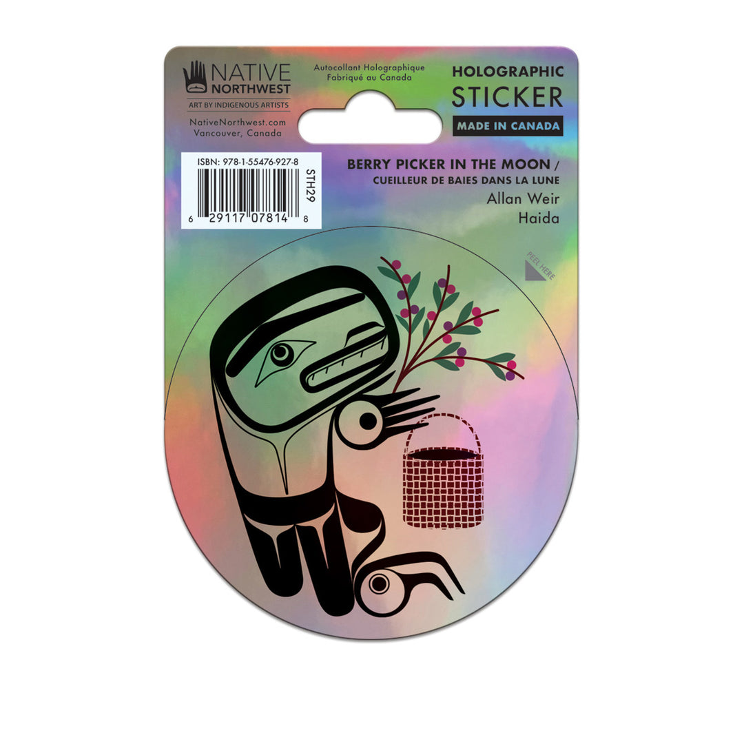 Native Northwest Berry Picker in the Moon Holographic Sticker