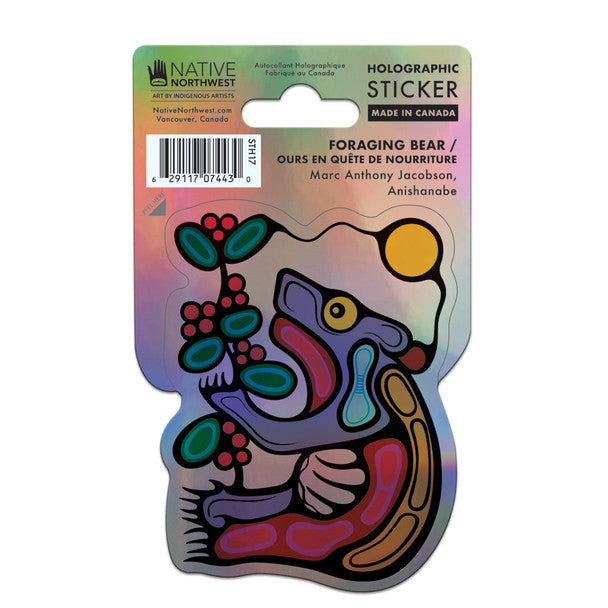 Native Northwest Foraging Bear Holographic Sticker