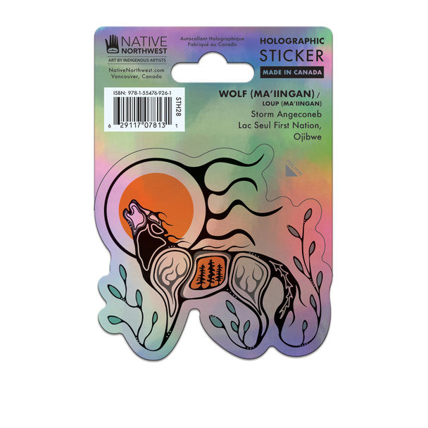 Native Northwest Wolf (Ma'iingan) Holographic Sticker
