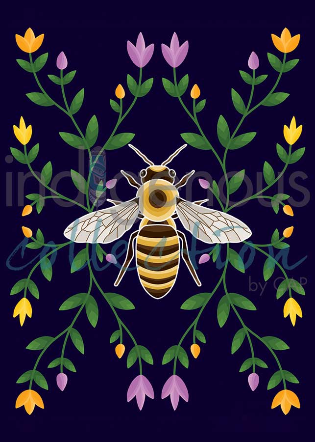 Cap Honey Bee W/Ojibwe Floral Magnet