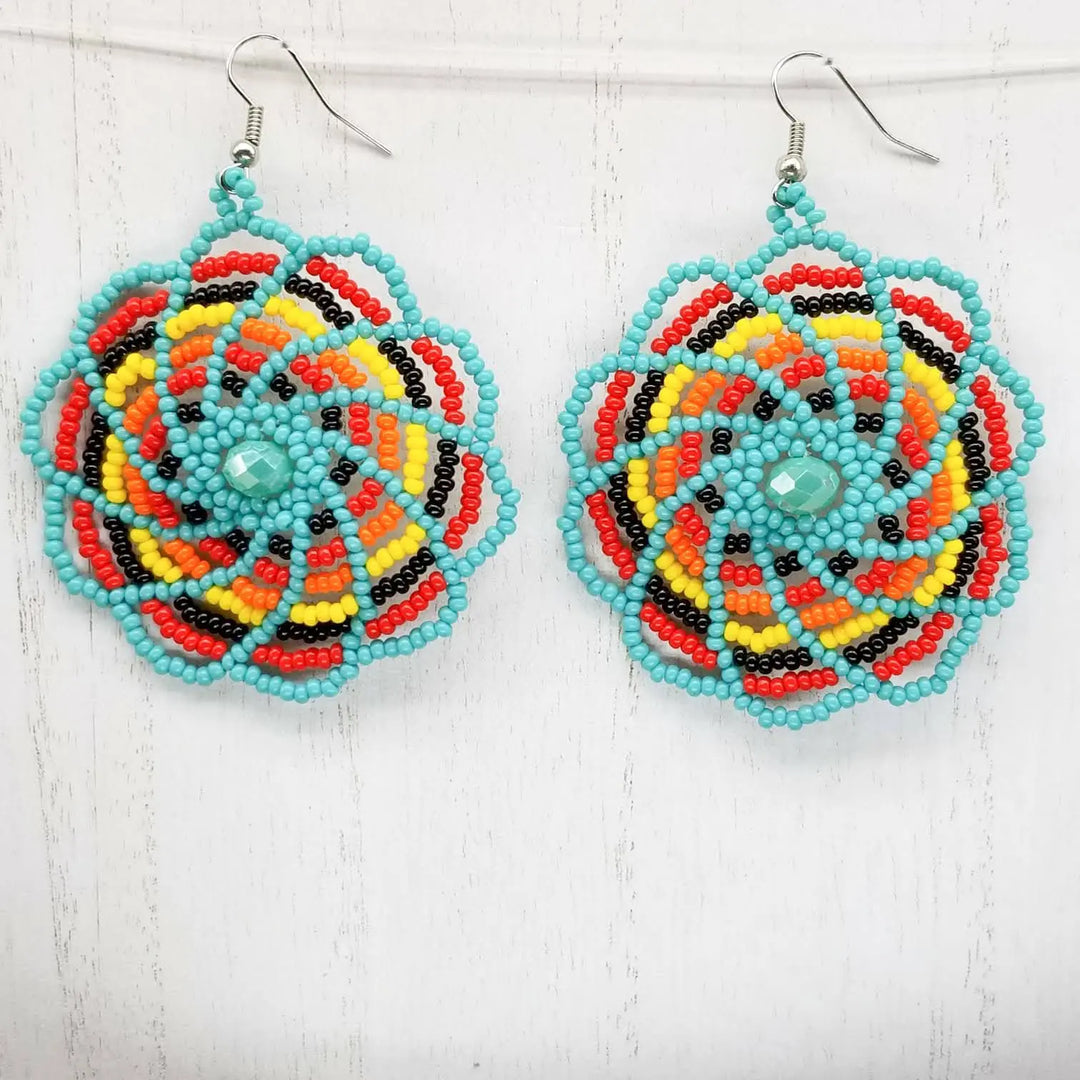 Tribal Roots Beaded Pinwheel Earrings