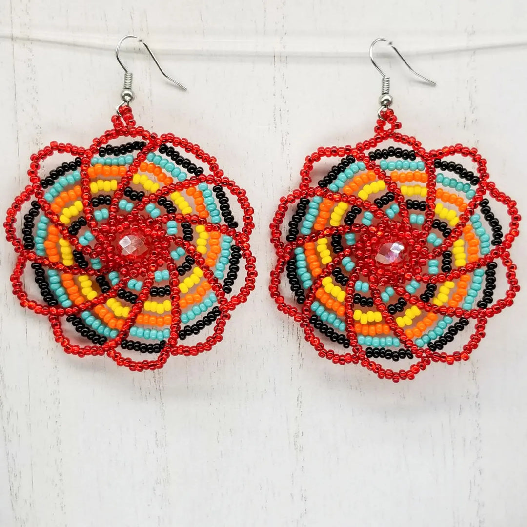 Tribal Roots Beaded Pinwheel Earrings