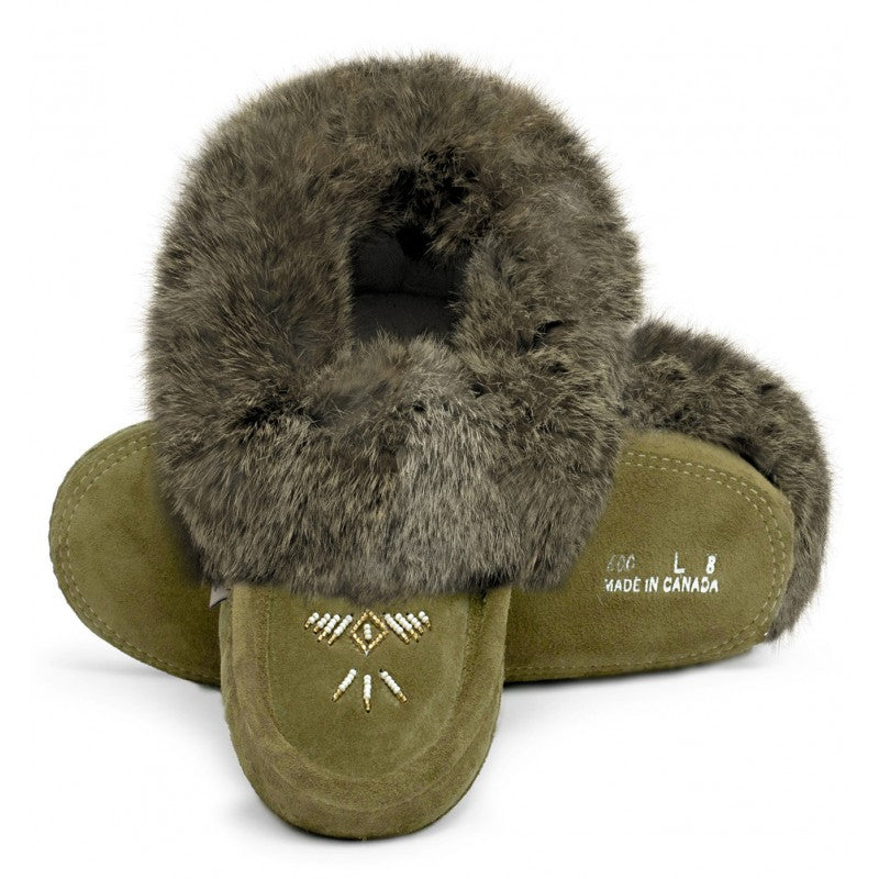 Unisex Suede popular and fur slippers, Red, old model slippers, soft sole Handmade in Canada Sheepskin Slippers/mocassin