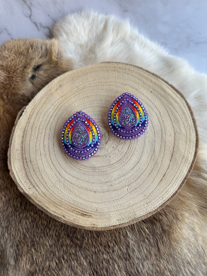 Four Directions Rainbow Teardrop Beaded Earrings