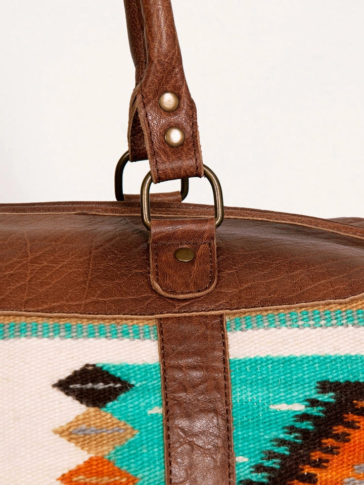 LS Western Turquoise &amp; Orange Wool &amp; Leather Duffel Bag