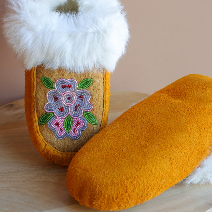 Emily J. Pink & Grey Floral Moose Hide Moccasins