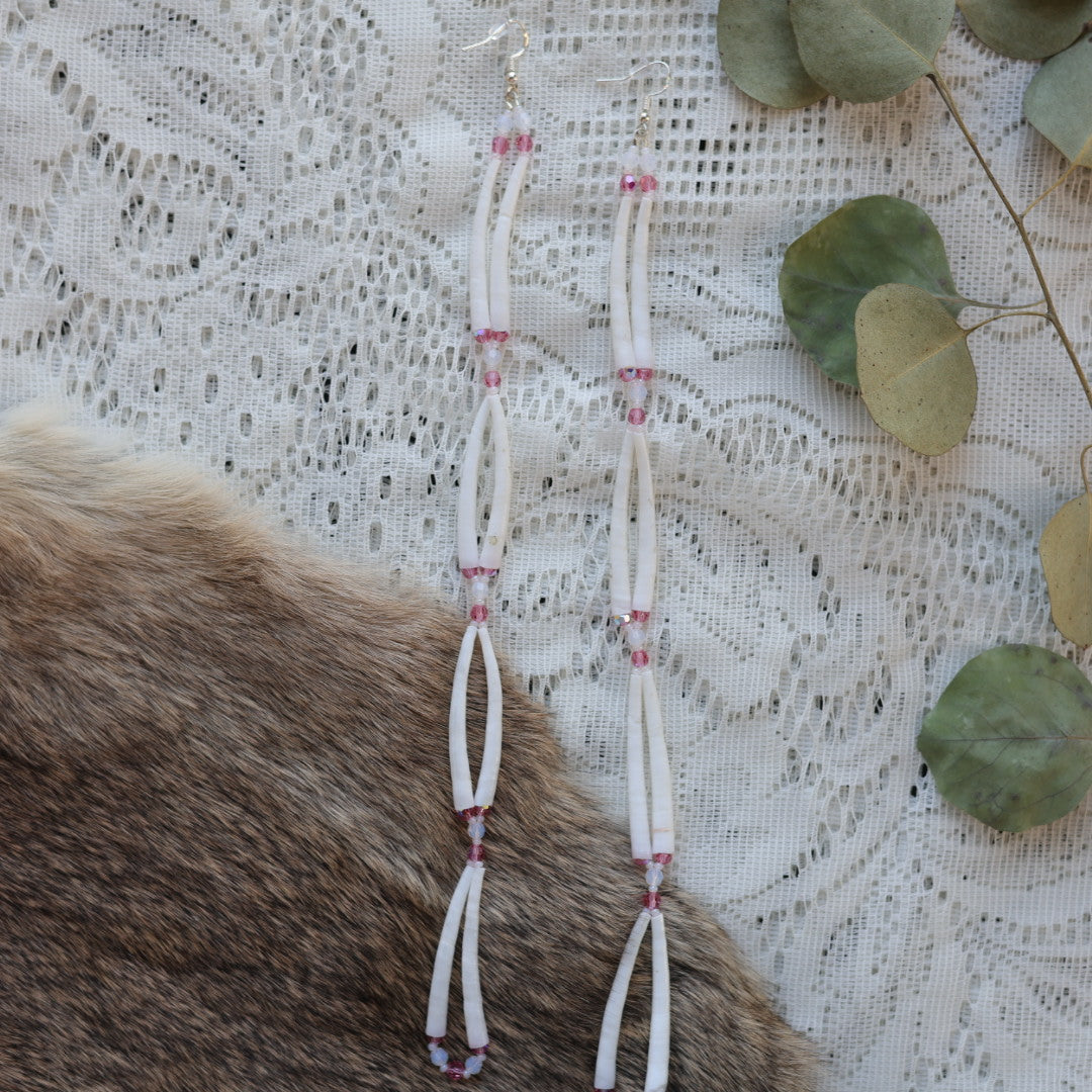 Prairie Sage Beadwork Looping Dentalium Drop Earrings