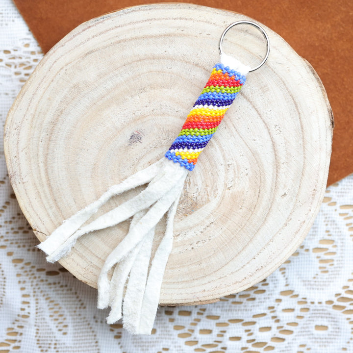 Jeannie A Smoked Hide Peyote Beaded Fringe Keychains