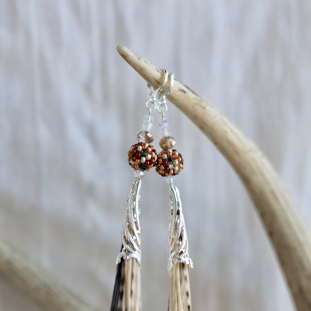 Beaded Blends Fly-Away Rooster Feather Earrings