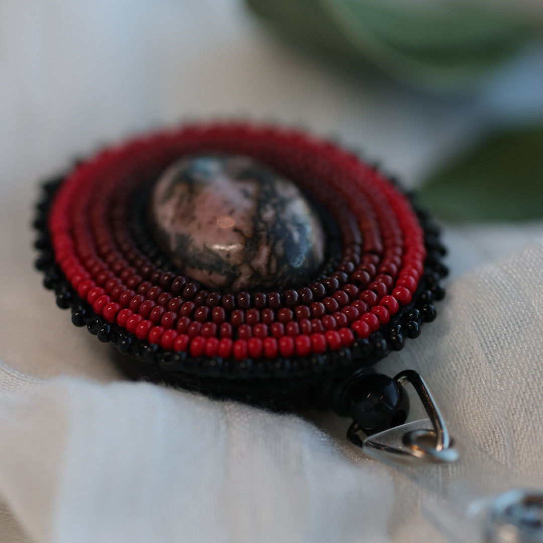 Prairie Beads Rhodonite Stone Beaded Badge Reel