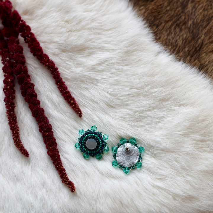 Mercedes G. Round Mother of Pearl Beaded Stud Earrings