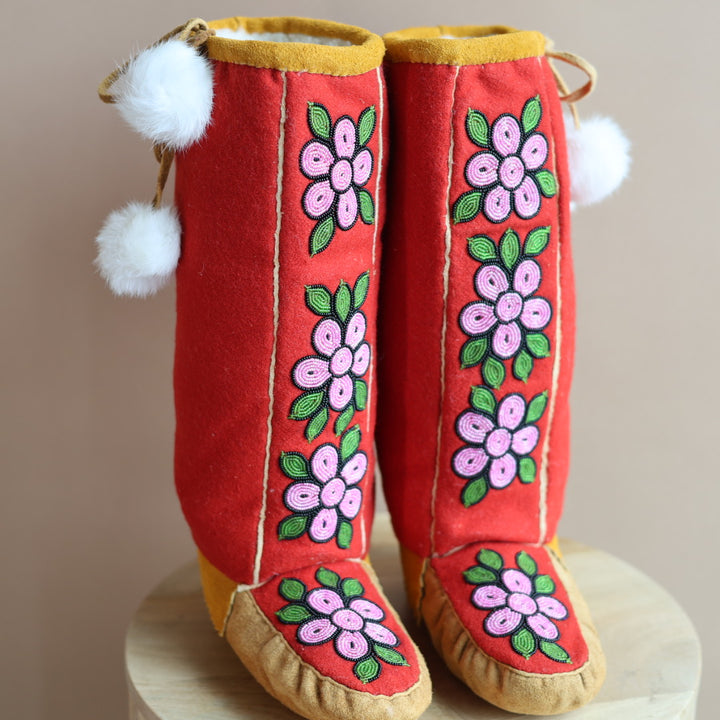 Emily J. Handmade Felt Mukluks with Pink Floral Detail