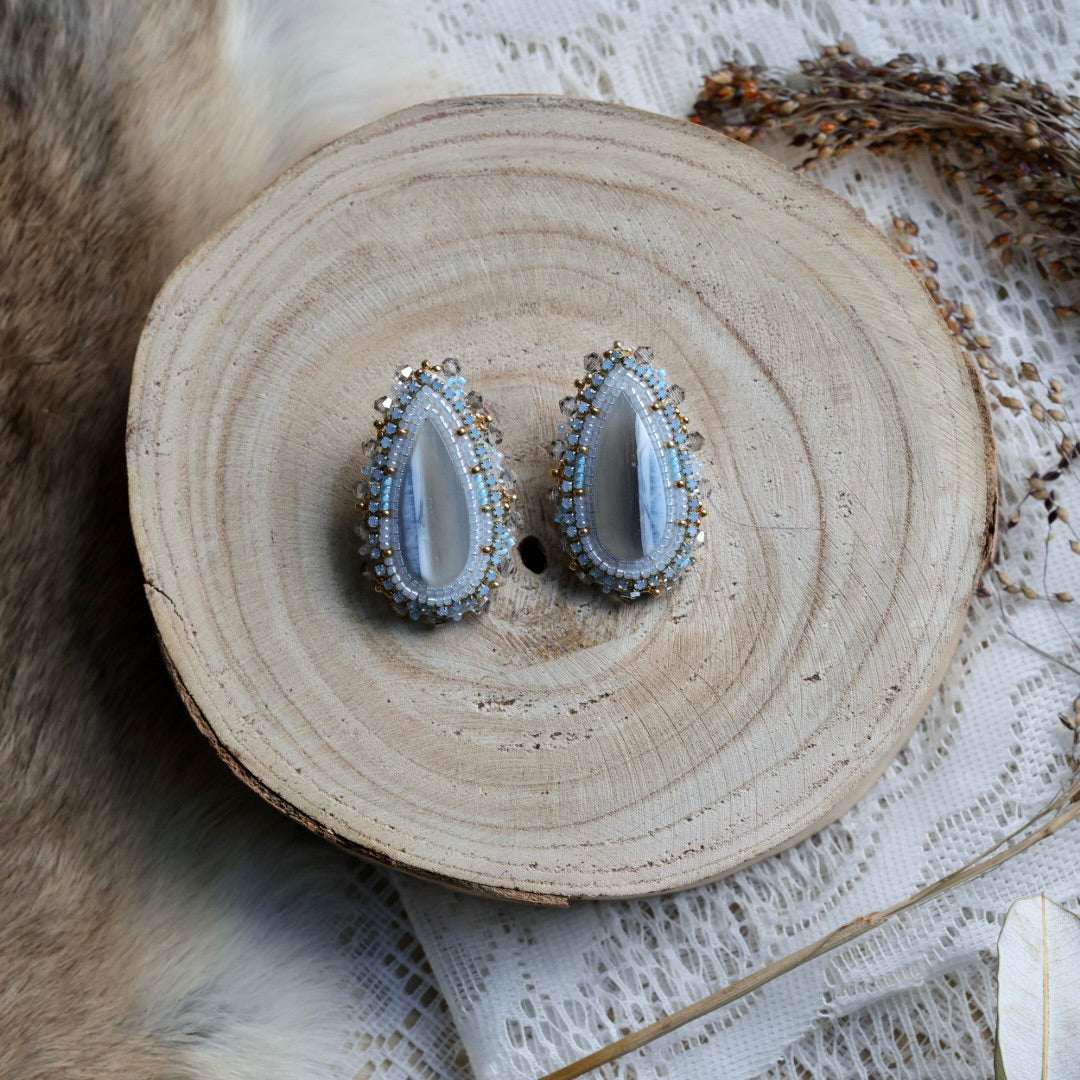 Prairie Sage Beadwork Owyhee Blue Opal Beaded Earrings