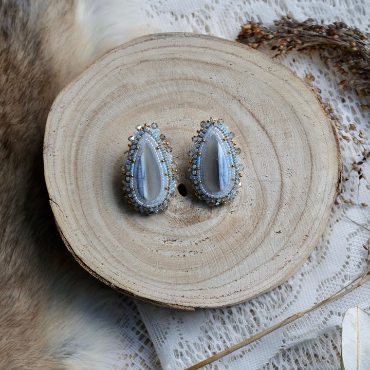 Prairie Sage Beadwork Owyhee Blue Opal Beaded Earrings
