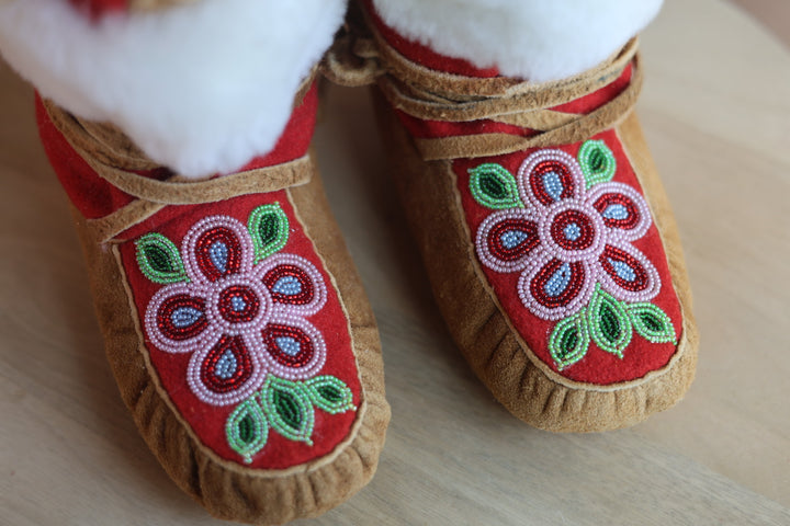 Emily J. Youth Red Felt & Moose Hide Mukluks
