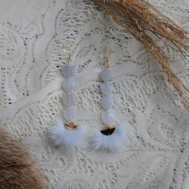 Prairie Sage Beadwork Lace Agate Heart &amp; Mink Drop Earrings