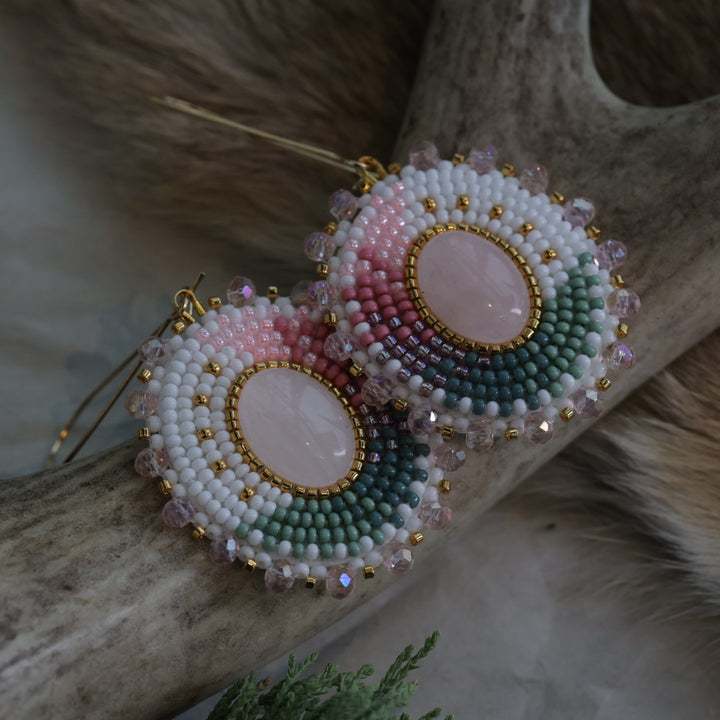 Keegan W. Rose Quartz Stone Beaded Earrings