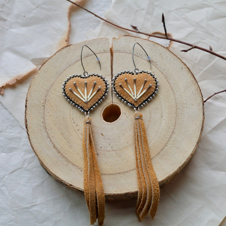 Windy North Designs Moose Hide Heart Drop Earrings