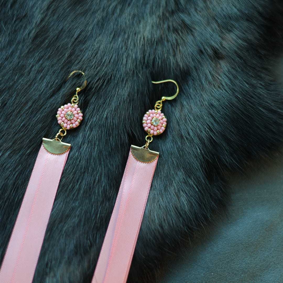 Helen Oro Designs Pink Bead & Ribbon Earrings