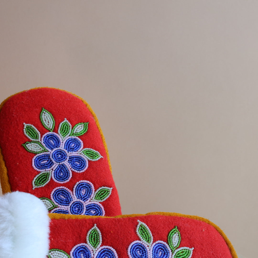 Emily J. Red Felt & Sheep Shearling Moose Hide Mittens