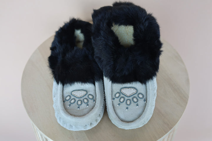 Ironstar Co. Grey Moccasins With Bear Paw Detail