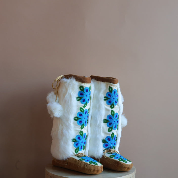 Emily J. Canvas & Fur Bright Blue Floral Mukluks
