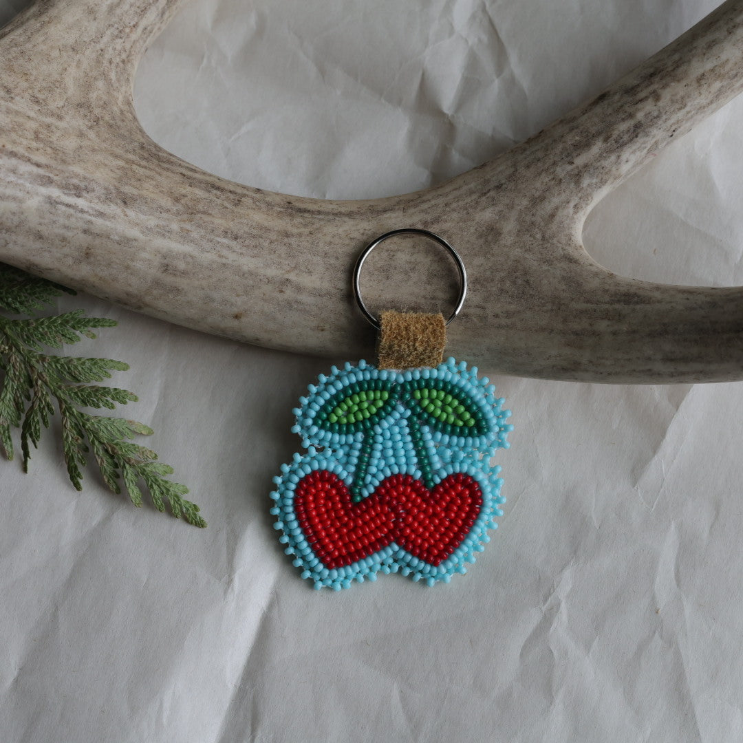 Keegan W. Cherry Hearts Beaded Keychain