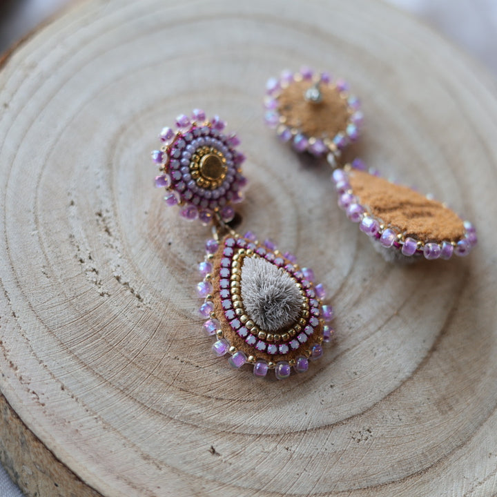 Boreal Forest Beads Tiered Tufted Earrings