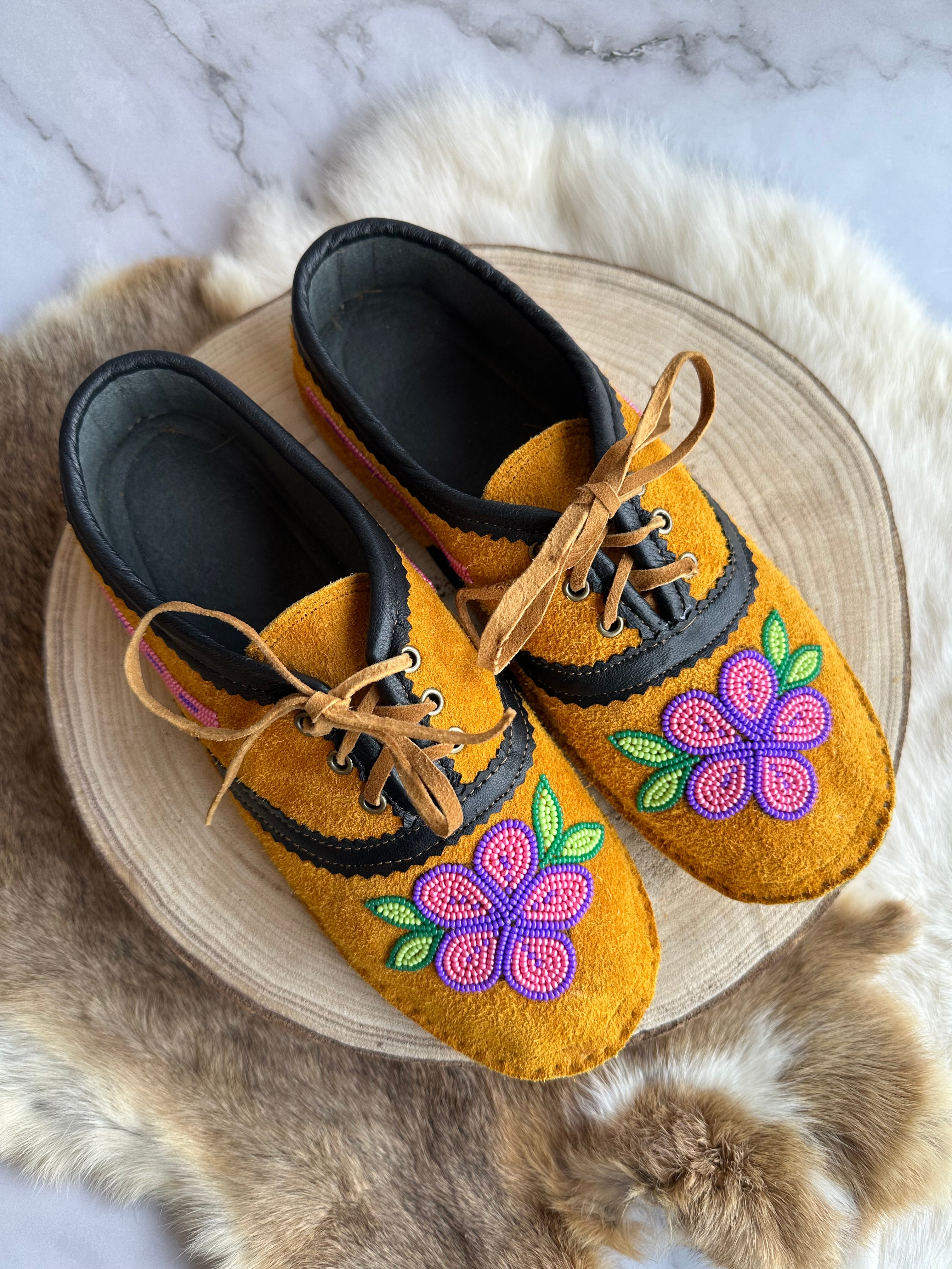 Caroline M. Moose Hide Lace up Moccasin Slippers