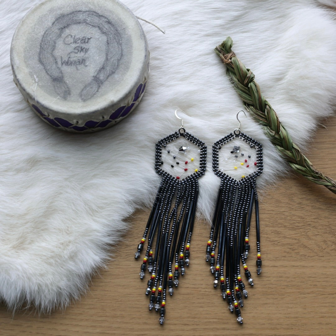 Clear Sky Woman Dreamcatcher Fringe Earrings