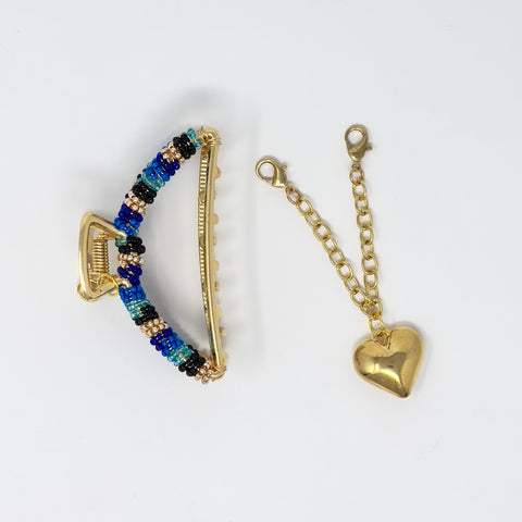Helen O. Beaded Metal Claw Clip with Heart Charm