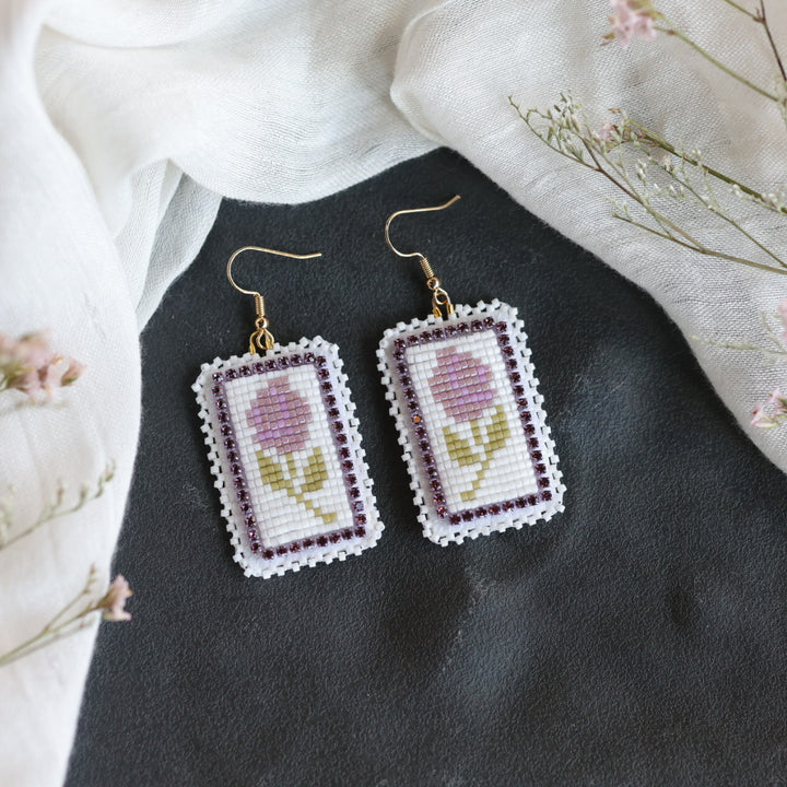 Beth Rose Designs Purple Loomed Flower Earrings